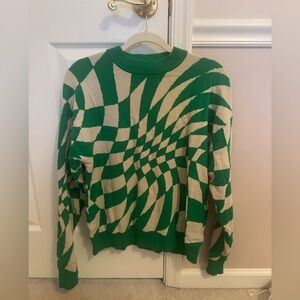 Edikted Green and Cream Optical Illusion Sweater